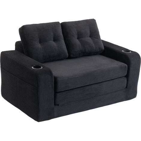 CAIziCanapé 2 places en velours côtelé avec porte-gobelets et poches latérales, pouf double convertible, canapé 2 places sans armature avec coussins matelassés et dossier, grand canapé pouf, convient  (1/5)