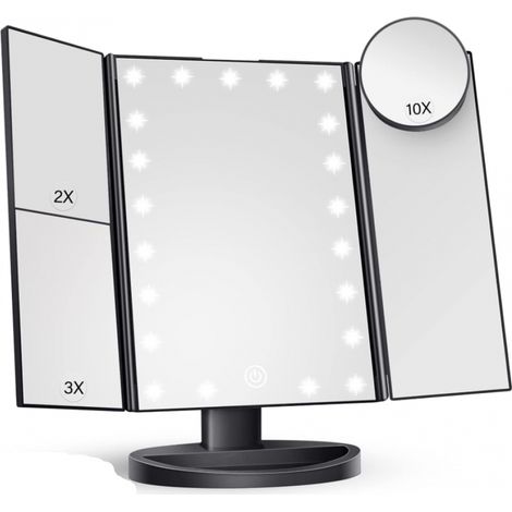Miroir maquillage noir LED 22 lumières, loupe double puissance 2x/3x, éclairage parfait pour maquillage précis