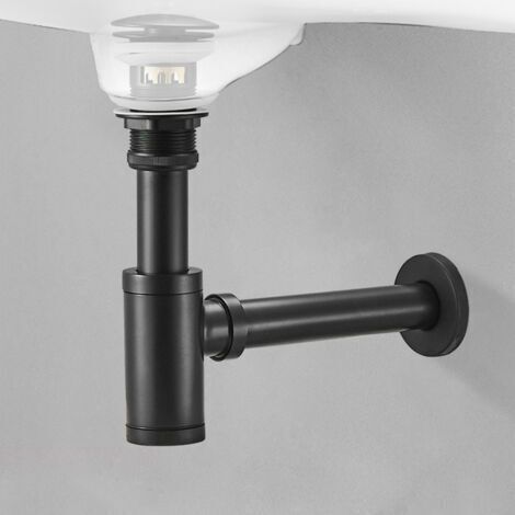 Siphon de salle de bain en laiton noir, piège à bouteille avec Kit de vidange Pop-Up P-TRAP, débordement de matériel de déchets (1/4)