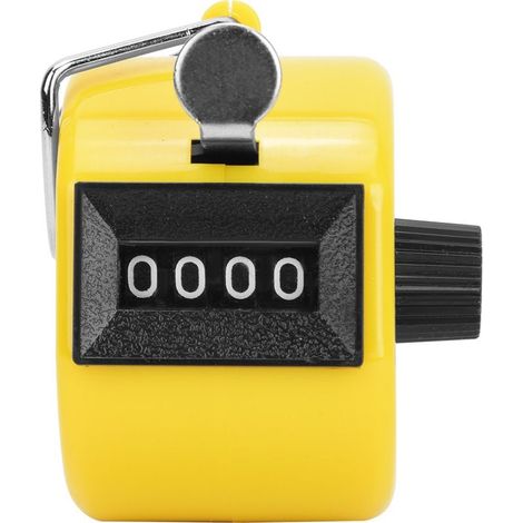 Compteur manuel à 4 chiffres avec bouton en plastique pour réinitialiser l'outil de comptage portable avec crochet jaune (1/5)