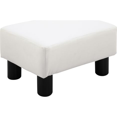 Repose-pieds Chesterfield, pouf en simili cuir, blanc, 40x30x24cm