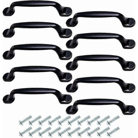 Lot de 10 poignées de porte de placard de cuisine noires avec vis, pour placards de cuisine et de chambre. (1/5)
