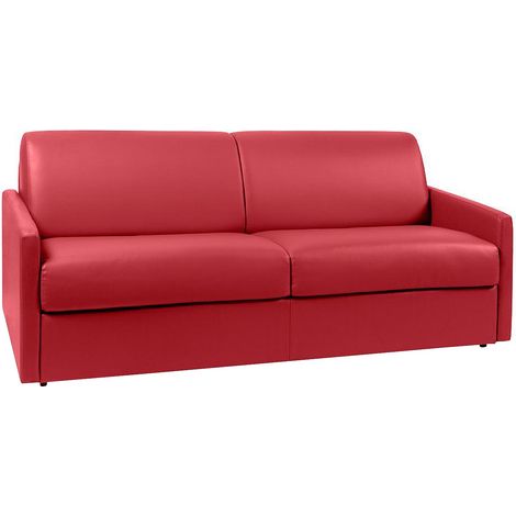Diivano letto 4 posti a ribalta Letto con doghe larghe 160 cm Materasso 14 cm Similpelle Rosso - CALIFE