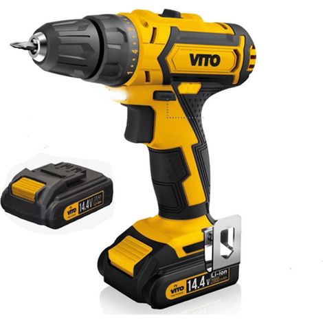 Perceuse sans fil 14,4 V 2 Batteries lithium 2.0Ah Chargeur rapide LED et indicateur de charge VITO
