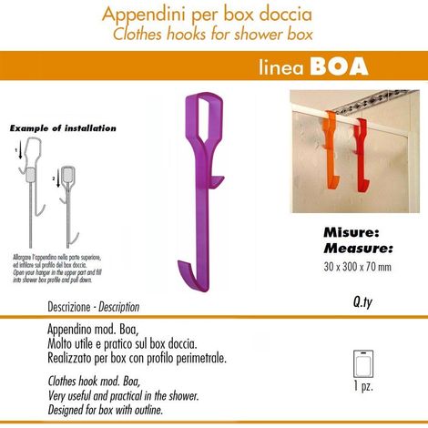 Pika' 1 appendino per box doccia boa satinato fucsia 30 centimetri accessorio bagno