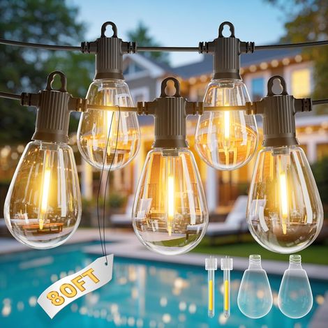 Guirlande Lumineuse Exterieure LED, 50FT/15M Guirlande Exterieure Guinguette avec 15+1 Ampoules S14 en Plastique Incassable, Etanche IP65 pour Extérieur Jardin Terrasse Patio Fête