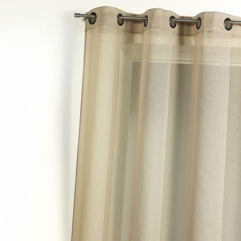 Voilage uni avec rayures ton sur ton Beige 145x260 cm