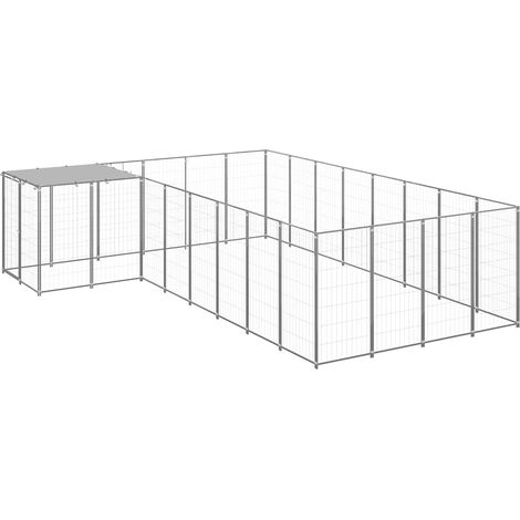 vidaXL Perrera plateada 10,89 m² acero (1/2)