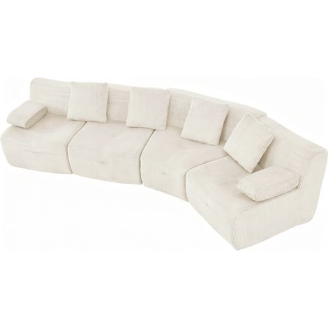Modulares 4-Sitzer-Sofa aus Cord, Separate Module, ohne Montage, Hellbeige (1/5)