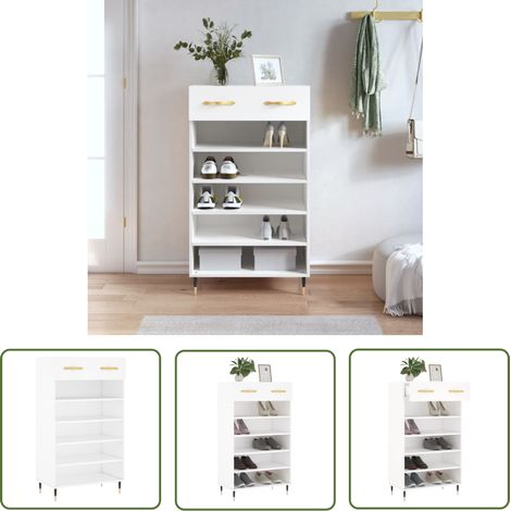 The Living Store Armoire à chaussures blanc 60x35x105 cm bois d'ingénierie - Meuble Rangement Chaussure - Armoire Chaussure - Meuble Entrée - Organisation Chaussure - Stockage Chaussure (1/5)