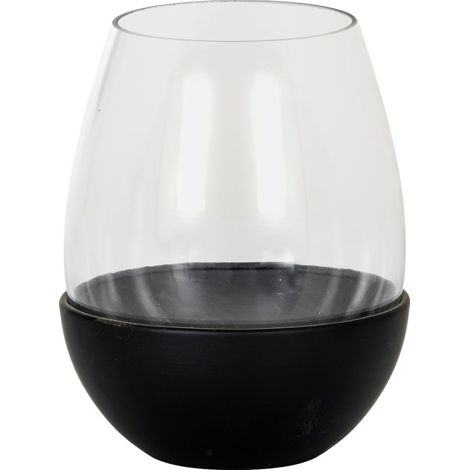 Neris Large Candle Holder with Glass Goblet - L14 x W14 x H18 cm - Black