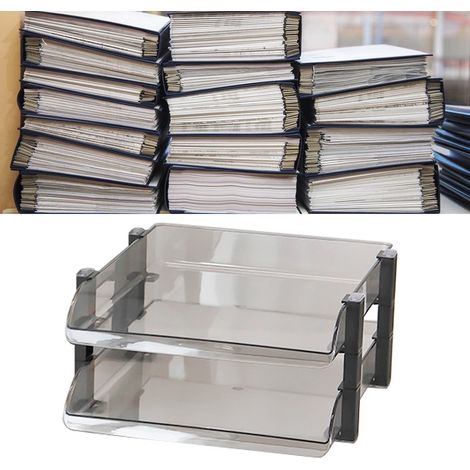 Schwarzer Schreibtisch-Organizer aus Acryl, 2 Ebenen, 280 x 372 x 144 mm (1/5)