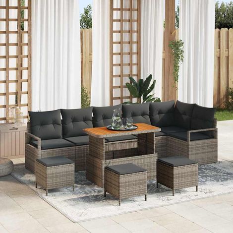 Garten-Sofa-Set mit Kissen mit Speicher 10 pcs Grau