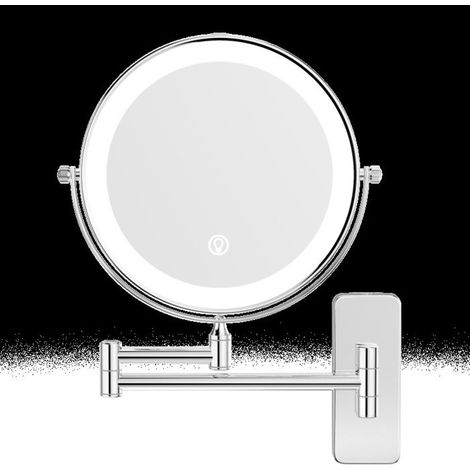 Miroirs de maquillage LED double face de 8 pouces, miroir grossissant mural, pivotant à 360°, surface chromée, extensible, alimenté