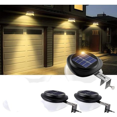 Juego de 2 luces solares para canalones, exteriores, impermeables, ideales para vallas, jardines, paredes y patios (luz negra cálida). (1/5)