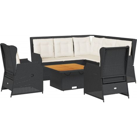Set Mobili da Giardino 6 pz con Cuscini in Polyrattan Nero vidaXL (1/5)