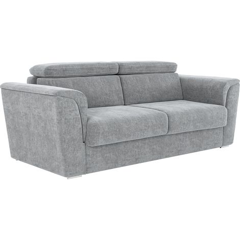 Canapé 4 places convertible express en tissu gris - Couchage 160 cm - Matelas 22 cm avec mémoire de forme - RIZORA