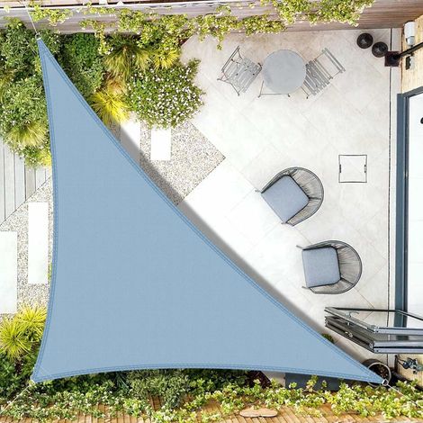 Voile d'ombrage triangulaire imperméable 4 x 4 x 5,6 m, protection UV, pour terrasse et jardin, gris/bleu (1/5)