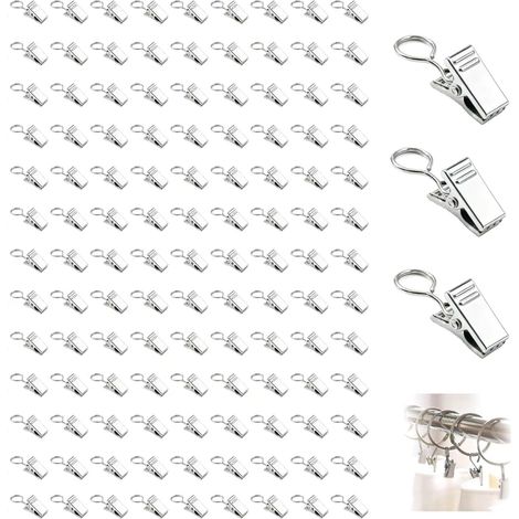 100 Pinces à rideau, Acier inoxydable, Finition argent, Pour fenêtre et douche, Décoration intérieure (1/5)