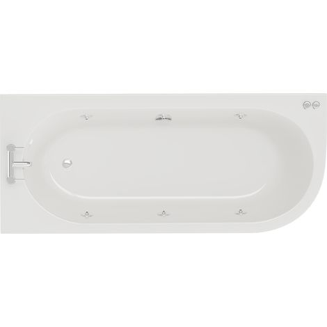 Arc 1700mm x 750mm 6 Jet Chrome V-Tec Left Hand Curved Whirlpool Shower Bath with White Acrylic Front Bath Panel (1/5)