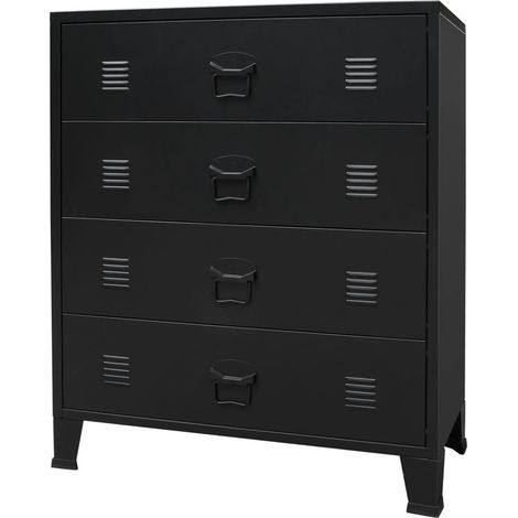 Credenza/mobiletto/consolle/mobile contenitore in metallo in stile industriale con cassetti 93 cm nero 4402223