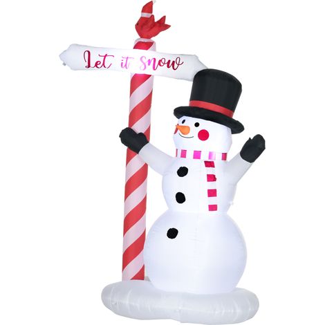 Autre décoration pour Noël Bonhomme de neige gonflable avec pancarte 3 LED polyester imperméable hauteur 213 cm blanc (1/5)