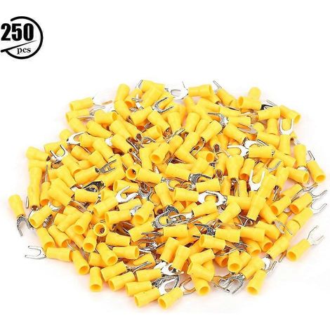Ensemble de 250 serre-câbles électriques isolés avec connecteurs à fourche à sertir (jaunes) (1/4)