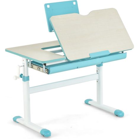 Scrivania per bambini regolabile in altezza con piano inclinabile cassetto e righello, Tavolo ergonomico Azzurro (1/4)
