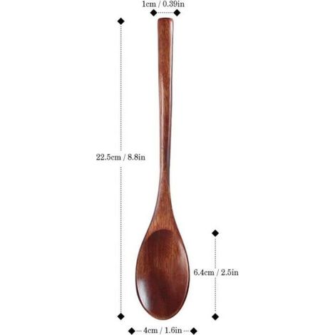 Cuillère en bois, ustensile de cuisine en bois à long manche, 5 cuillères en bois (1/4)