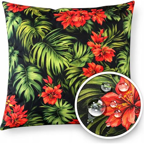 Cuscino decorativo da giardino impermeabile e resistente ai raggi UV, con motivo a fiori di Monstera, 40 x 40 cm + imbottitura