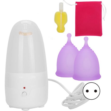 Coupe menstruelle réutilisable pour femme avec machine nettoyante stérilisateur (prise UE 110-240V) - Lot violet taille S/L (1/5)