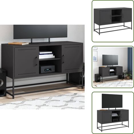 The Living Store Meuble TV noir 100,5x39x60,5 cm acier - Meubles Tv - Meuble Tv Industriel - Meuble Tv Noir - Support Tv Mural - Rangement Tv