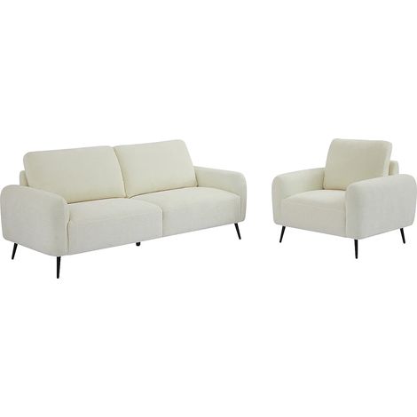 Canapé 3 places et fauteuil en tissu texturé blanc cassé LETROSA (1/5)