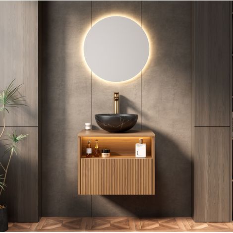 Mobile lavabo sospeso 60x46x60,8 cm in ceramica nera con contenitore – MEUBLIV (1/5)