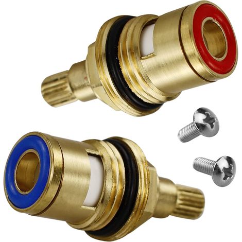 Lot de 2 ensembles de robinets de rechange pour évier de salle de bain et de cuisine standard chaud et froid de 1,27 cm, chromés rouges et bleus pour robinets anti-fuite (1/5)
