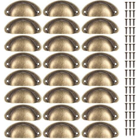 QORVA-24pcs boutons de coquillage vintage, poignées de tiroir demi-rondes, boutons de meubles, coffres de tiroir de porte, boutons de coquille pour la cuisine, armoires avec vis 48pcs)
