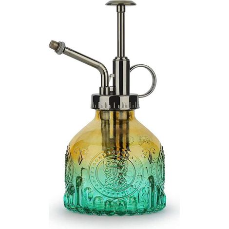Verre Plantes Vaporisateur D'arrosage, 200ml Rétro avec Pompe Supérieure Arrosoir, Une Main Darrosage Pulvérisateur Brumisateur pour Jardinage Plantes, Jardin, Nettoyage, L'alcool-Marron/Vert (1/5)