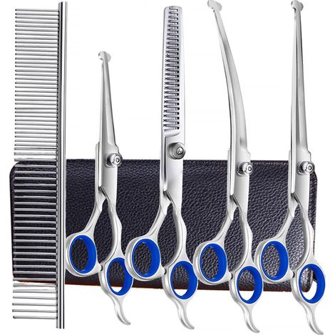 Kit de toilettage pour chiens et chats – Ciseaux de coupe en acier inoxydable, tondeuse à poils, peigne plat, ensemble d'outils de beauté pour animaux, coupe-cheveux professionnel (1/5)