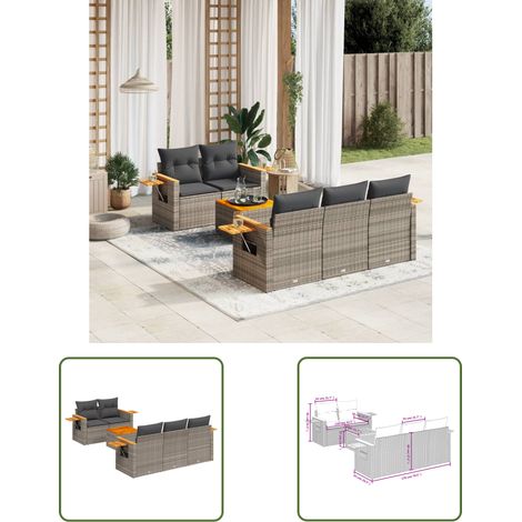 The Living Store 6-tlg. Garten-Sofagarnitur mit Kissen Grau Poly Rattan - Gartenmöbel - Sofasgarnituren - Outdoor Möbel - PE-Rattan - Lounge Set (1/3)