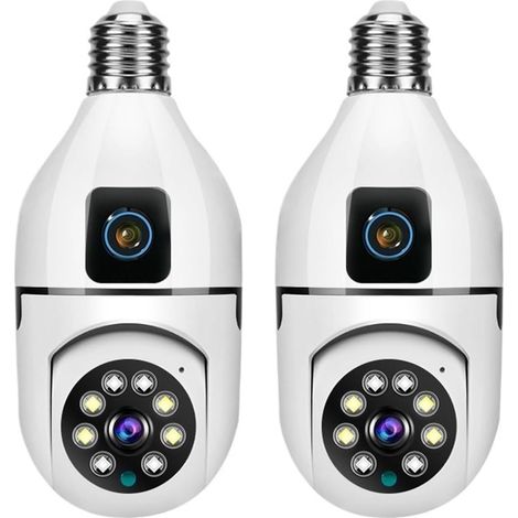4K CCTV PTZ WiFi Double Objectif Double écran E27 Ampoule caméra Tuya Vie Intelligente sécurité caméra de Surveillance vidéo AI Humain Suivi Automatique(Cam Add 32G Card x2) (1/5)