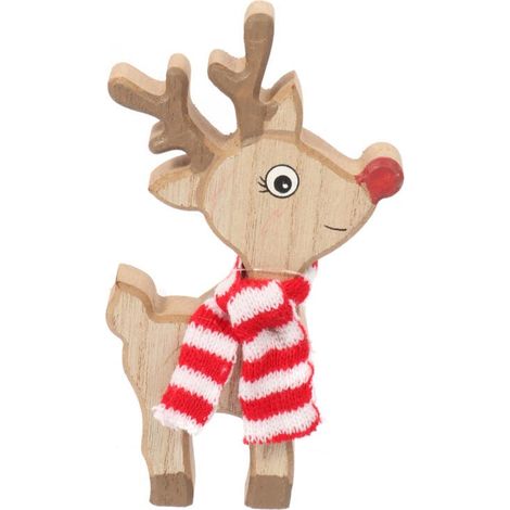 Weihnachtsfigur aus Holz: Rentier mit Schal, 15 cm (1/3)