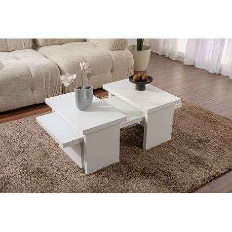 mesa de centro\ da salotto Prepotto, Tavolo basso da caffè, Portariviste per divano, Ripiano da soggiorno, 110x45 h42 cm, Bianco (1/5)