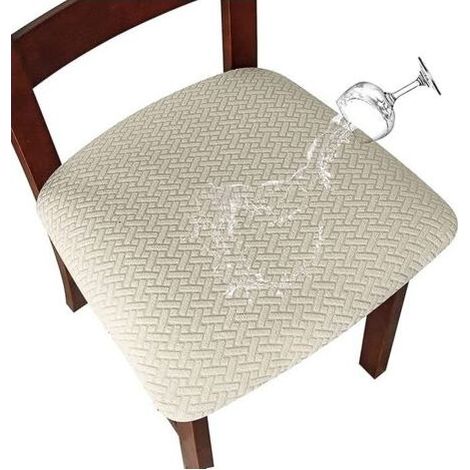 Housse de Chaise Housse de Coussin de Chaise Housse de siège de Chaise imperméable Démontable Housse Assise Chaise Elastique Jacquard Lavables pour Salle à Mange (Blanc, 2) (1/4)