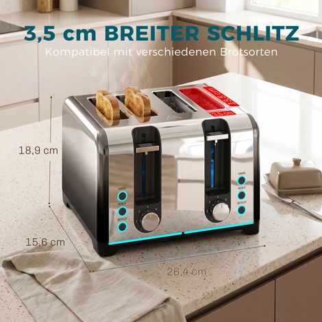Grille-pain 4 tranches, 7 niveaux de brunissage, fonctions réchauffage, décongélation et arrêt (1/5)