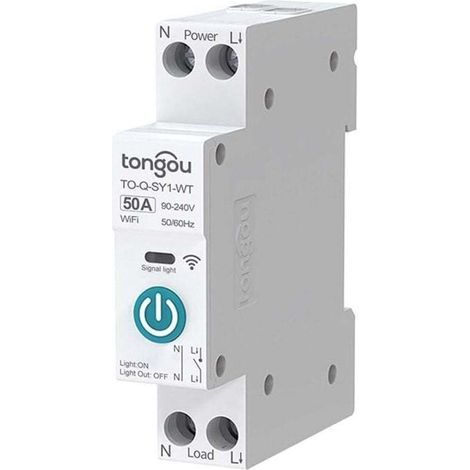 DIY 1P+N Interrupteur intelligent WiFi avec relais intelligent de 50 A, application pour iOS Android, télécommande TUYA/Smart Life pour Smart Home et contrôle vocal et chronométrage