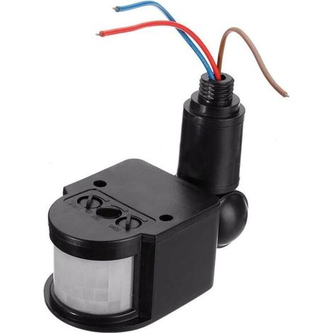 Détecteur de mouvement détecteur de lumière Interrupteur infrarouge PIR commutateurs LED Applique murale 110-220V 180° réglable pour l'extérieur, noir (1/5)