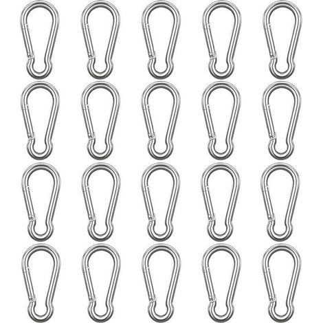 Mousqueton Acier Inoxydable M6 à Ressort Lot de 20 Crochet Polyvalent Intérieur Extérieur Porte-Clés Camping Pêche Randonnée