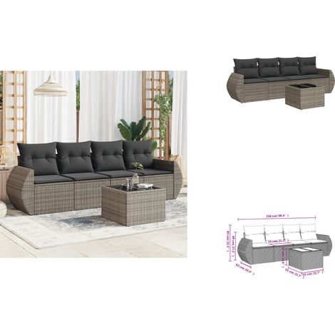 5-tlg. Garten-Sofagarnitur mit Kissen Grau Poly Rattan - Gartenmöbel Set - PE-Rattan Möbel - Outdoor Sofa - Esstisch - Lounge Set (1/3)