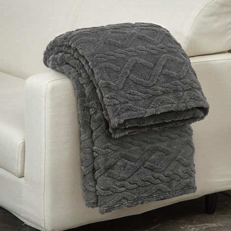 1 Couverture, motif losanges, polyester polaire, face sherpa, pour canapé salon chambre