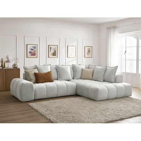 BOBOCHIC - Canapé d'angle L convertible coffre EVEREST tissu texturé Angle droit Gris clair (1/5)